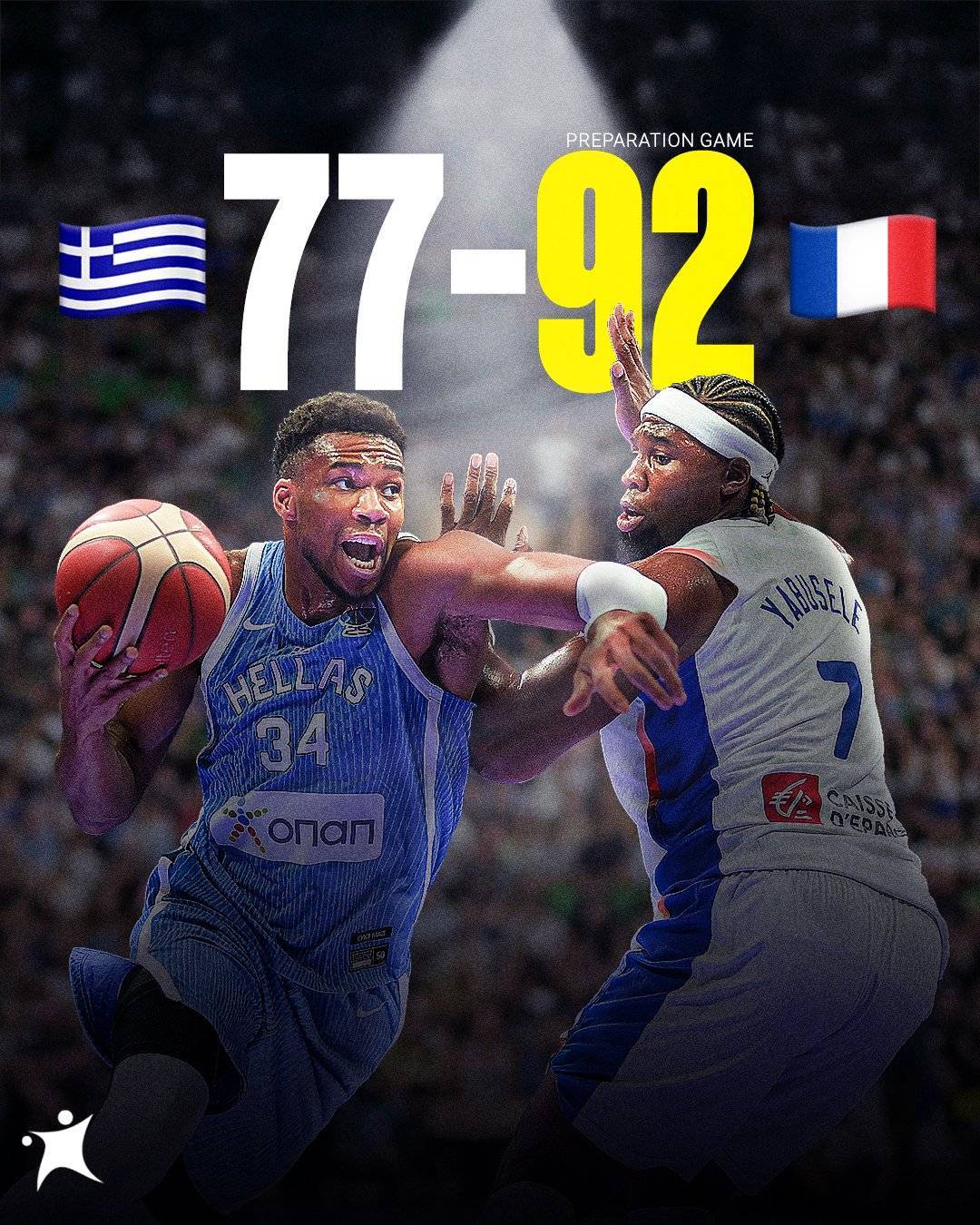 热身赛-字母哥空砍20分丽萨谢14+5 法国胜希腊